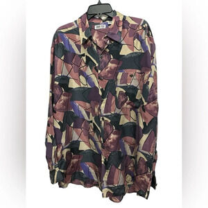 Zone Five Vintage Deadstock Silk Button Up Shirt Size Large All Over Print NWT
